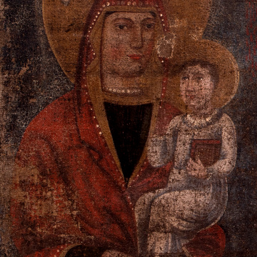 Icon 'Virgin of Pochaiv, the Crucifixion, St. Nicholas, St. Barbara, St. Anthony of Padua'