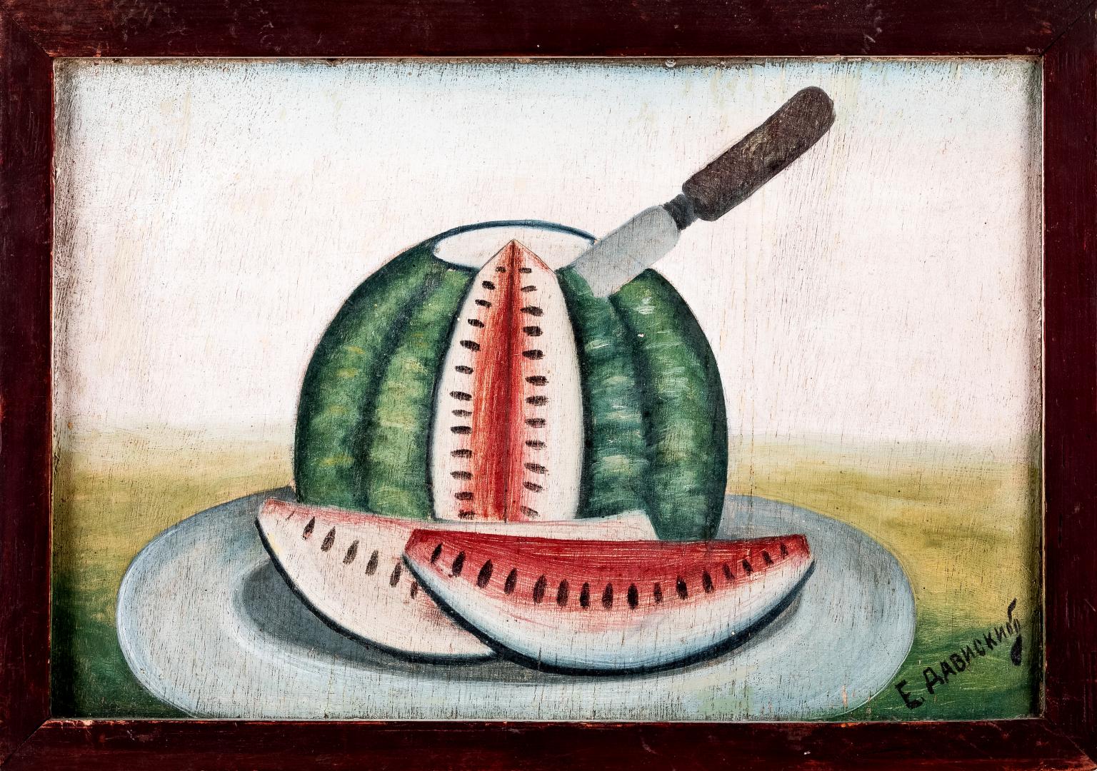 Still life with watermelon and a knife