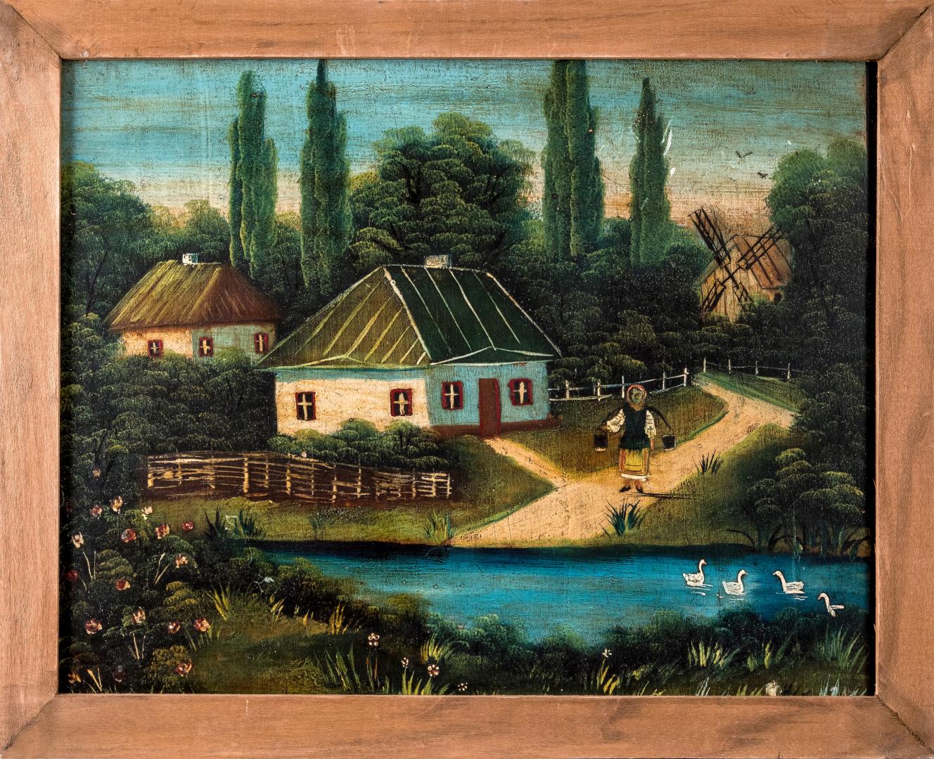 Landscape of the village with a mill