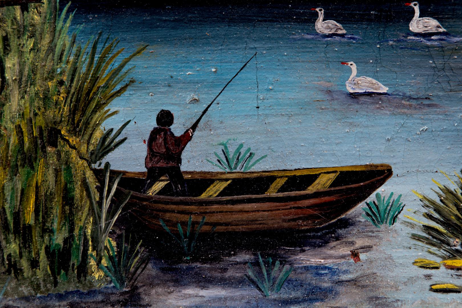 Rural landscape with a fisherman