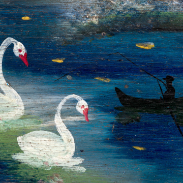 Landscape with swans