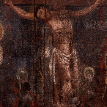 Icon 'Virgin of Pochaiv, the Crucifixion, St. Nicholas, St. Barbara, St. Anthony of Padua'